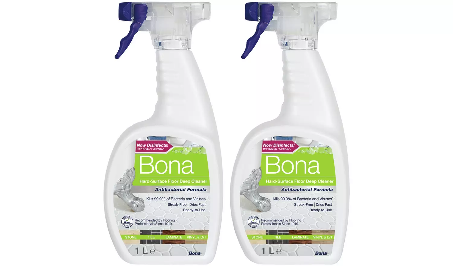 Bona 1L Antibac Hard Floor Cleaning Solution Spray Pack of 2